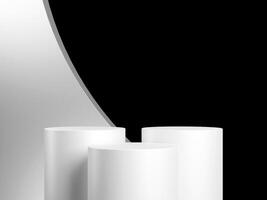 minimal bakgrund vit podium och svart bakgrund för produkt presentation. foto