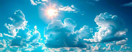 ai genererad blå himmel med ljus Sol som abstrakt panorama- bakgrund - ai genererad bild foto