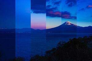 en skivad fotografera av mt fuji nära suruga kust i shizuoka foto