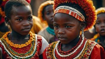 ai genererad grupp av afrikansk barn i traditionell kläder foto