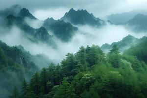 ai genererad berg landskap i huangshan naturskön område, Kina foto