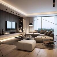 ai genererad enkel modern lägenhet levande rum foto
