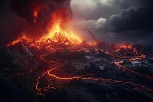 ai genererad en 3d slinga vulkanisk utbrott i island foto