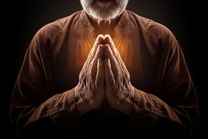 ai genererad bön- händer med tro i religion och tro i Gud. kraft av hoppas eller kärlek och hängivenhet foto