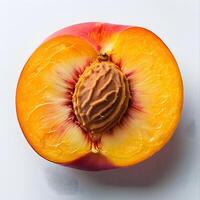 ai genererad en skivad persika avslöjar dess saftig interiör, en naturlig mat häfta och superfood foto