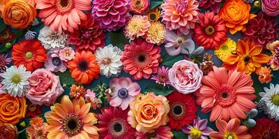 ai genererad en mängd av blommor visa upp botanik kreativitet i nyanser av rosa och magenta foto