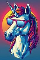 ai genererad de tecknad serie häst har färgrik hår och bär solglasögon foto