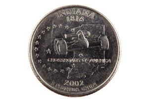 indiana förenad stater fjärdedel mynt på vit bakgrund foto