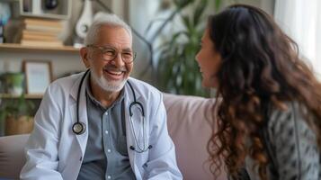 ai genererad eldery läkare och patient i konversation foto