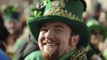 ai genererad undersöka de traditioner associerad med st. Patricks dag. bär grön hatt och klänning foto