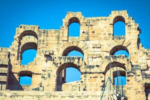 ruiner av de största colosseum i i norr afrika. el jem, tunisien. unesco foto