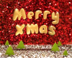 merry xmas flyter över grön julgran i rött och guld glitter studio foto