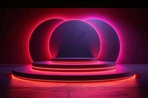 ai genererad en minimalistisk podium med en neoninspirerad tema foto