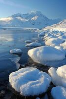 ai genererad isberg flytande i en glacial- lagun foto