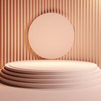 ai genererad guld geometrisk piedestal podium med minimal cirkel bakgrund ett pelare . abstrakt studio rum foto