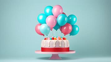 ai genererad modern minimalistisk födelsedag kaka med ballonger. foto