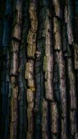 ai genererad träd bark detaljer i solljus, stänga upp natur textur vertikal mobil tapet foto