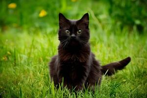 ai genererad söt svart katt strejker en charmig utgör, fångande hjärtan foto
