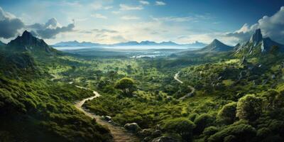 ai genererad imponerande tropisk skog från de luft. skön natur. generativ ai foto