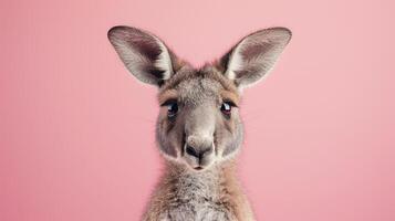 ai genererad en känguru på en pastell rosa bakgrund foto