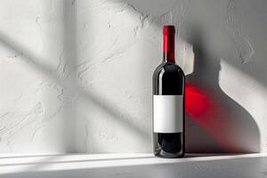elegant vin flaska med skugga och vit märka foto