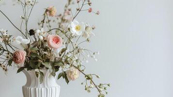 vår blommor i årgång vas, skön blommig arrangemang, Hem dekor, bröllop och blomsterhandlare design foto