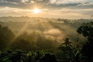 Foto soluppgång över bali djungel