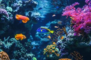 Foto en korall rev trädgård fylld med vibrerande Färg