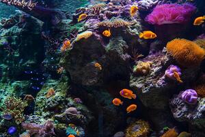 Foto en korall rev trädgård fylld med vibrerande Färg