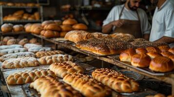 en lokal- bageri upptagen framställning särskild eid bröd och bakverk för kunder foto