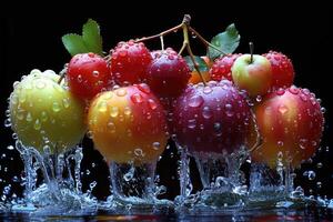en färsk frukt eller grönsaker med vatten droppar skapande en stänk reklam mat fotografi foto