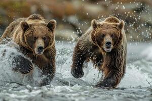 grizzly björnar fiske för lax foto