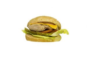 färsk burger med chiken och vit bulle isolerat foto