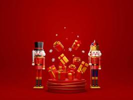 nötknäppare med podiet av julklappar, god jul och gott nytt år, 3d-illustration foto