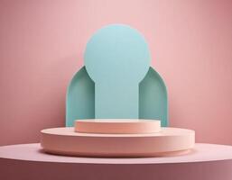 minimalistisk pastell podium på mjuk bakgrund produkt visa stå foto