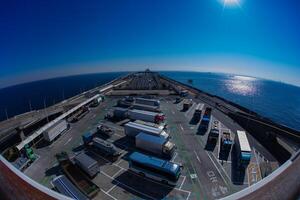 en trafik sylt på de motorväg på tokyo bukt område i chiba fisk öga skott foto