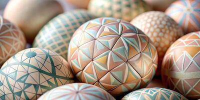 närbild mycket av vackert målad påsk ägg, skön modern mönster påsk ägg foto