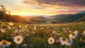 fält av blommor under molnig himmel foto