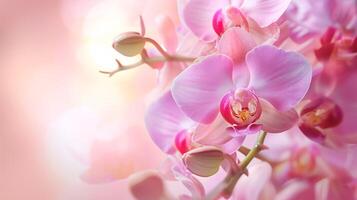 förtjusande värld av flora, en delikat färgad orkide i full blomma foto