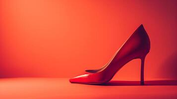 en enda elegant färgad högklackade sko, perfekt placerad mot en platt bakgrund, symboliserar tidlös mode. foto