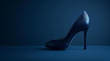 en enda elegant färgad högklackade sko, perfekt placerad mot en platt bakgrund, symboliserar tidlös mode. foto