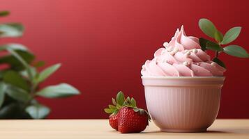 is grädde jordgubb kopp frysta efterrätt på sommar färsk krämig gelato foto