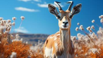 dorcas gasell djur- get berg med lång horn natur vilda djur och växter foto