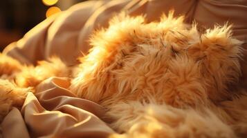 mysigt sovrum med filt bekvämlighet värma gul ljus vinter- foto