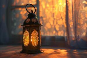skön eid eller ramadan mubarak islamic lykta bakgrund genererad.ai foto