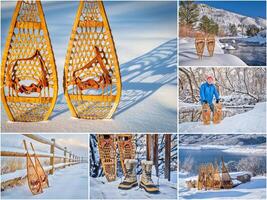 klassisk trä- Snöskor i nordlig colorado foto