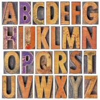 engelsk alfabet i trä typ foto
