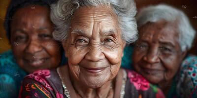 ai genererad porträtt av äldre systrar med ljus känslor på hans ansikten. foto