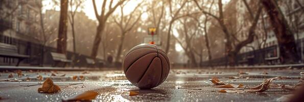 ai genererad basketboll på urban domstol. årgång stil foto