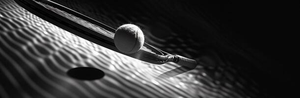 ai genererad tennis racket racketen isolerat mot en svart bakgrund i svart och vit foto